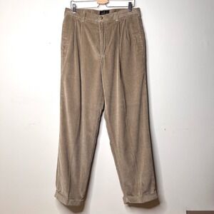 VTG Bill Blass Black Label Cuffed Mens Tan Corduroy Pleated Pants Size 34x30